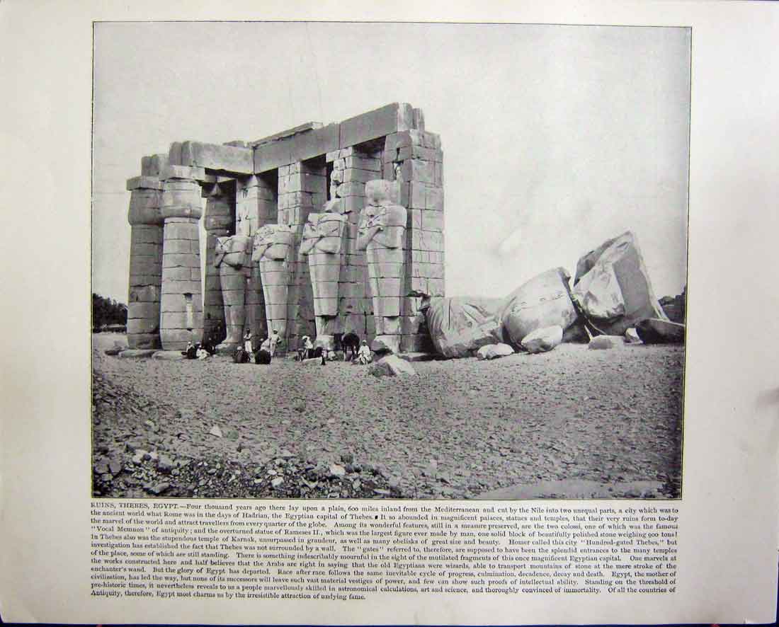 Original Old Antique Print Ruins Thebes Egypt Lake Maggiore Isola Bella Italy