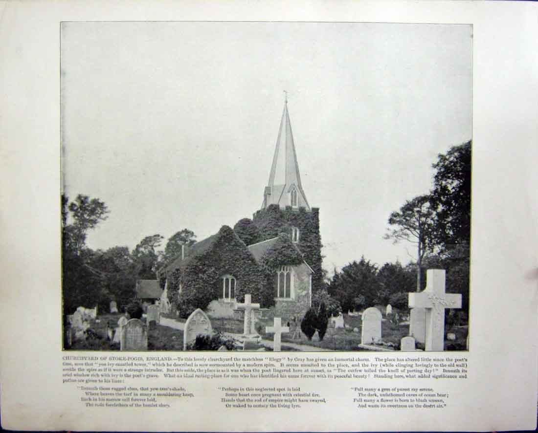 Old Antique Print Churchyard Stoke-Pogis England Grand Opera House Paris