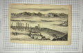 Original Old Antique Print View River Araxis Archaeology Engraving