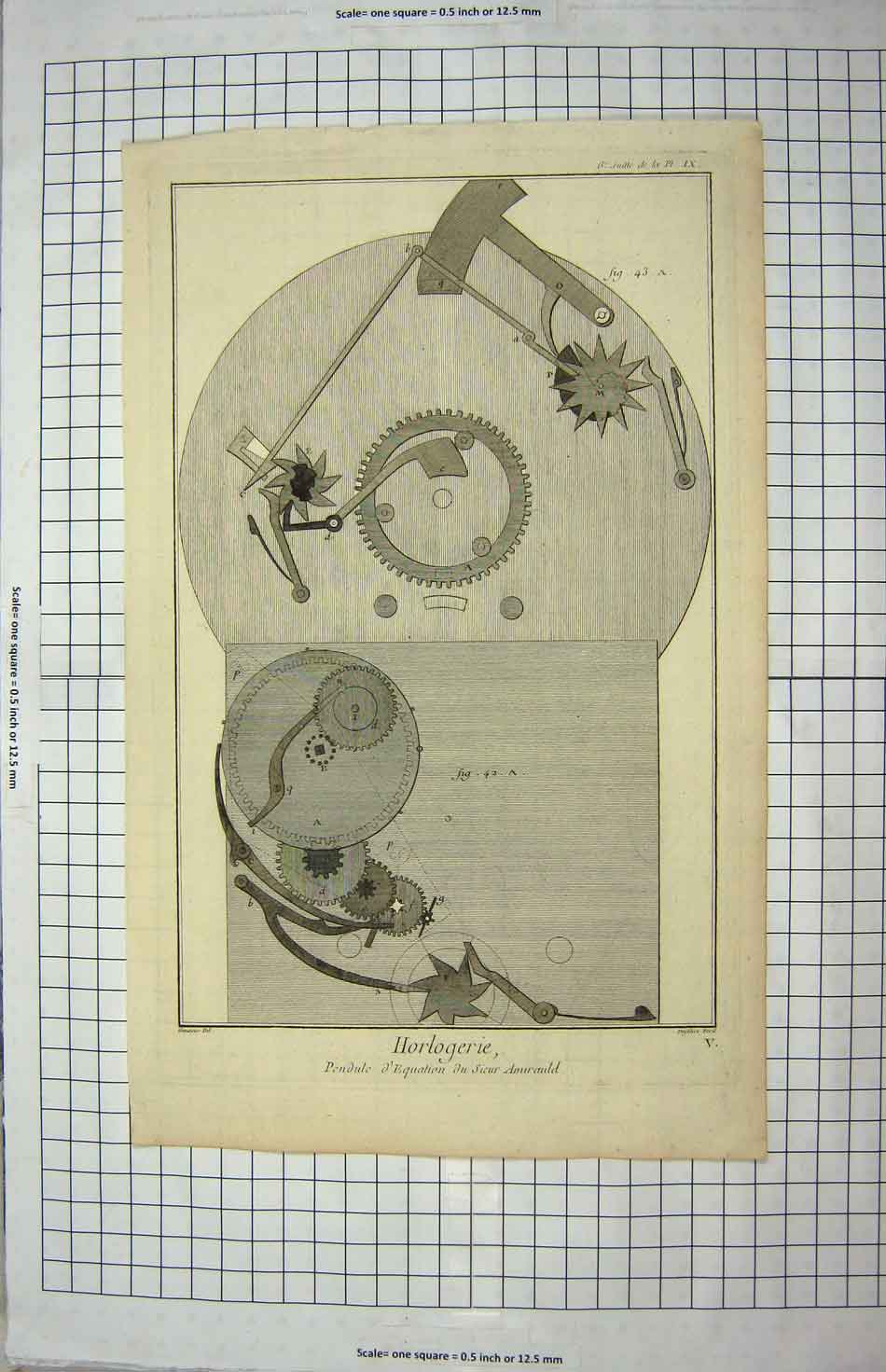 Original Old Antique Print Horlogerie Insturments Machinery