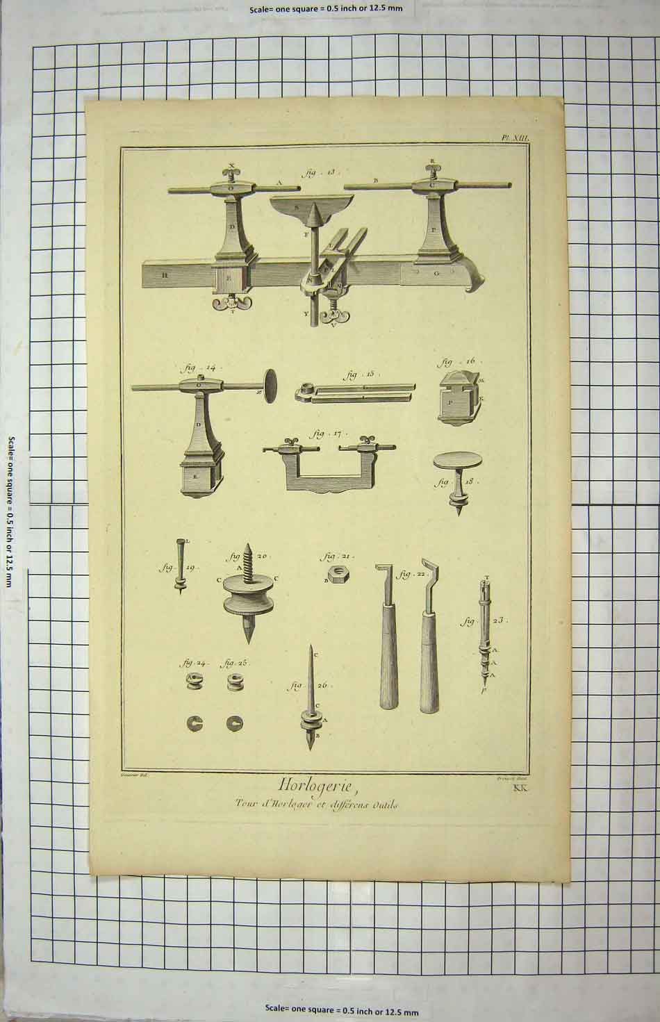 Original Old Antique Print Ref.941 Horlogerie Instruments Machinery