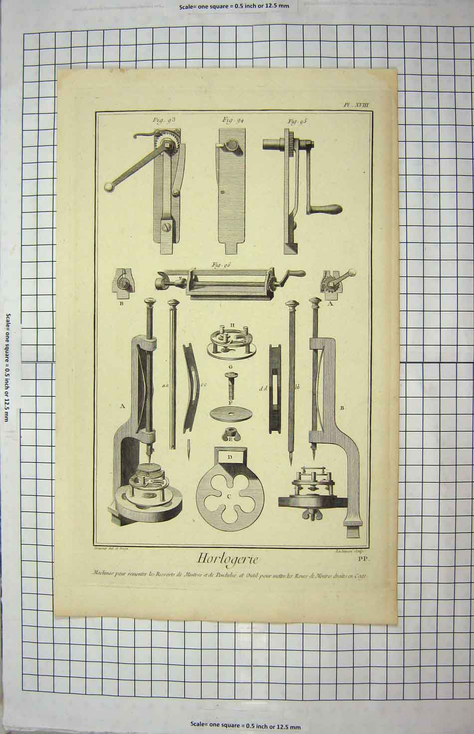 Original Old Antique Print Horlogerie Machines Instruments Pendules Montres