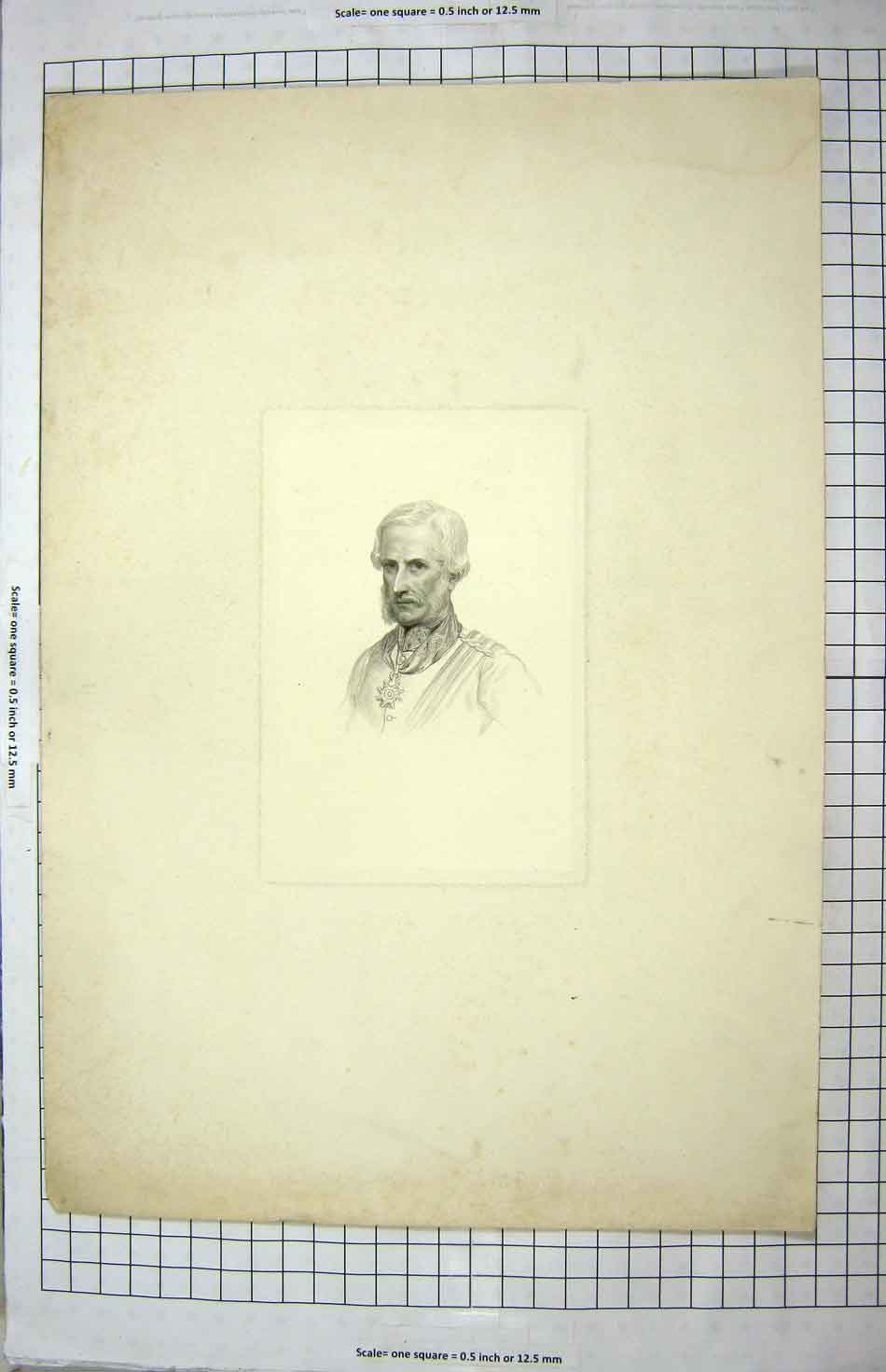Original Old Antique Print Portrait Man War Medal Engraving