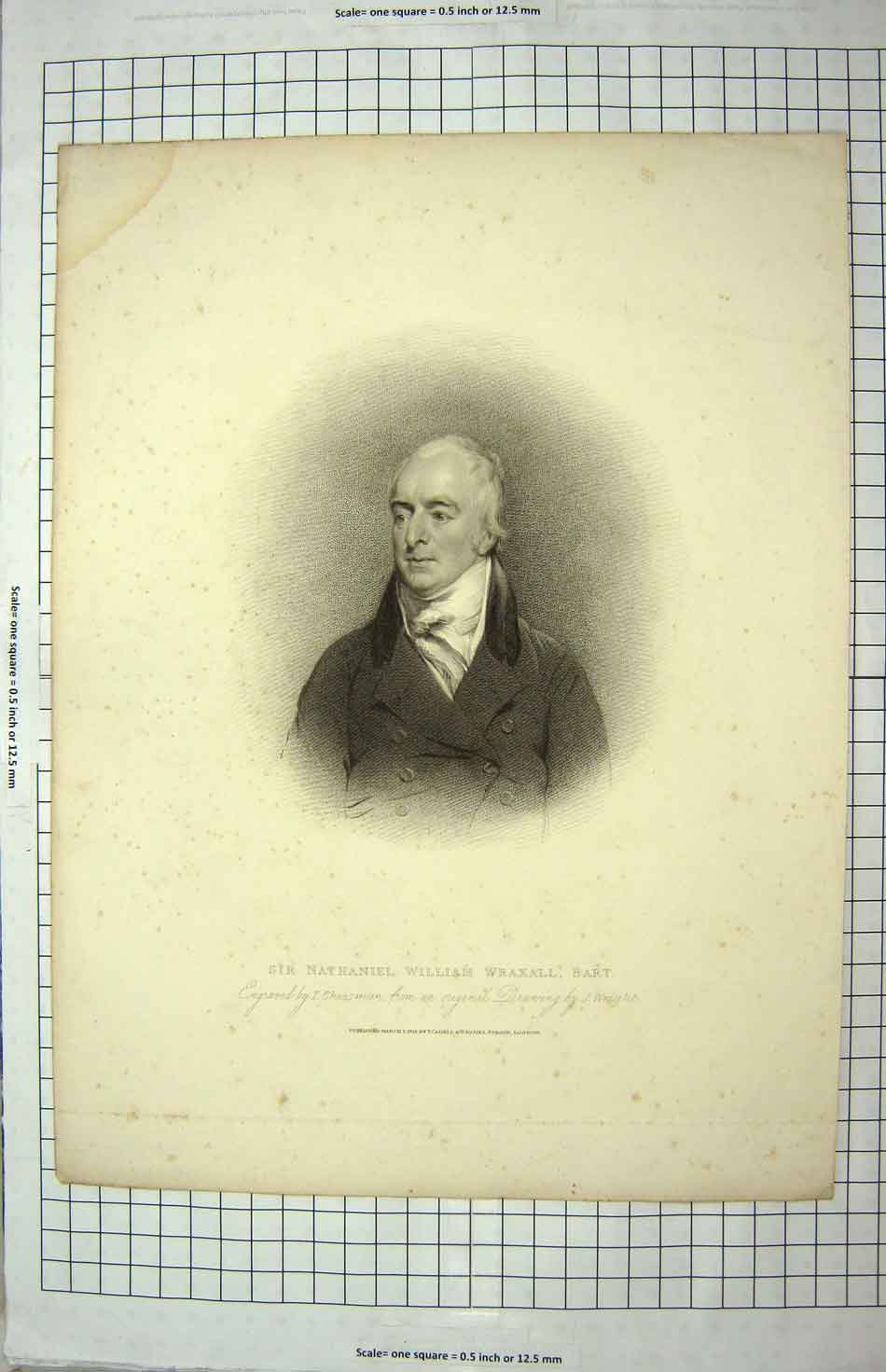 Original Old Antique Print 1813 Portrait Sir Nathaniel William Wraxall Cheesman
