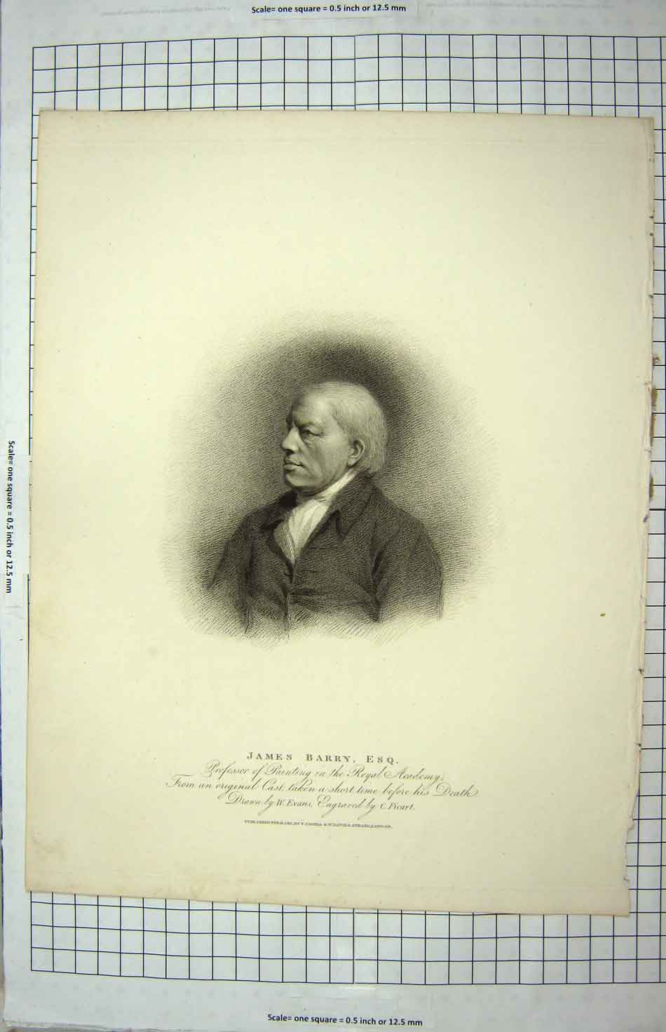 Original Old Antique Print 1811 Portrait James Barry Engraving Picart 19th