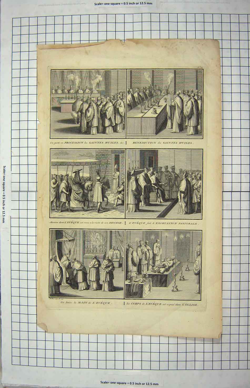 Original Old Antique Print Holy Men Procession Saintes Huiles Eveque Pastorale