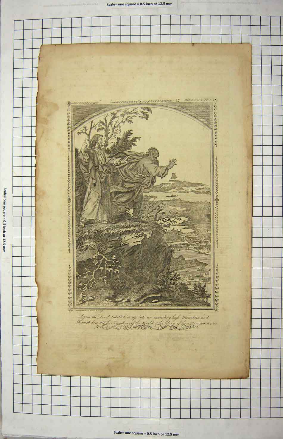 Original Old Antique Print Story Matthew Bible Scene Mountains 20th