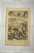 Original Old Antique Print Battle Scene Destruction Haj Halford Essex Knight