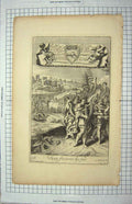 Original Old Antique Print War Battle Scene Vzza God Lord Sherard Ireland 20th