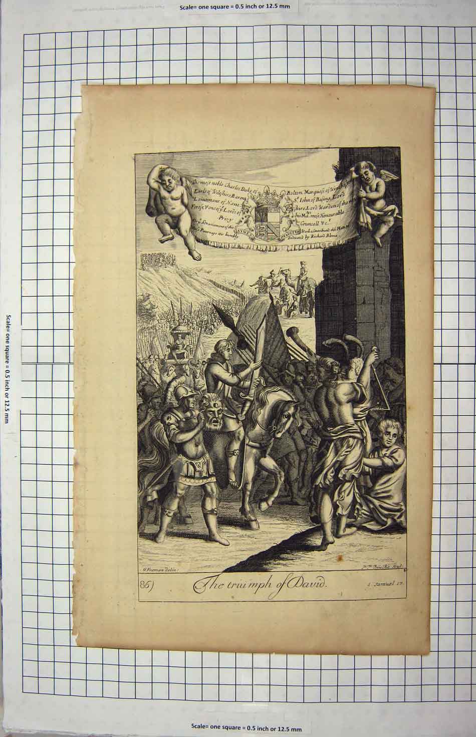Original Old Antique Print Bible Story Scene Triumph David Charles Duke Bolton