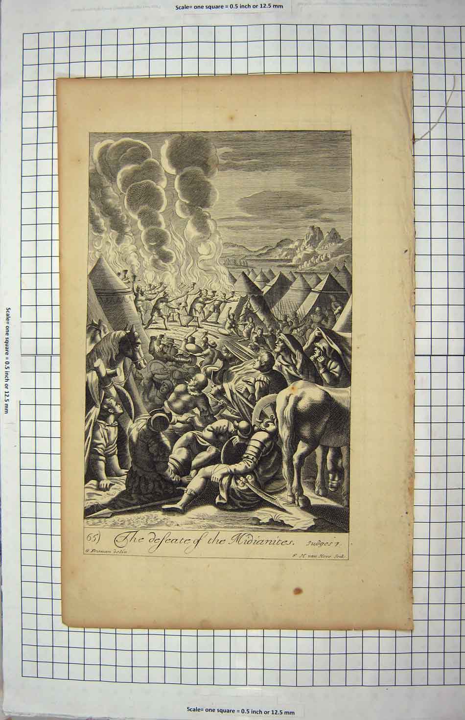 Original Old Antique Print Bible Story Scene Defeat Midianites 20th Century