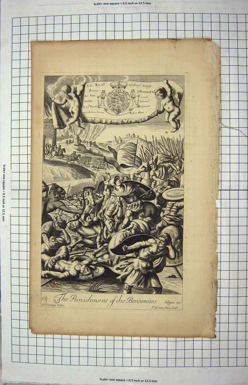 Old Antique Print Bible Story Scene Punishment Benjamites George Denmark