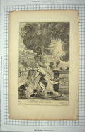 Original Old Antique Print Bible Story Scene Nadab Abiliu Men Fire