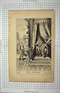 Original Old Antique Print Bible Story Scene King Solomon Naked Lady