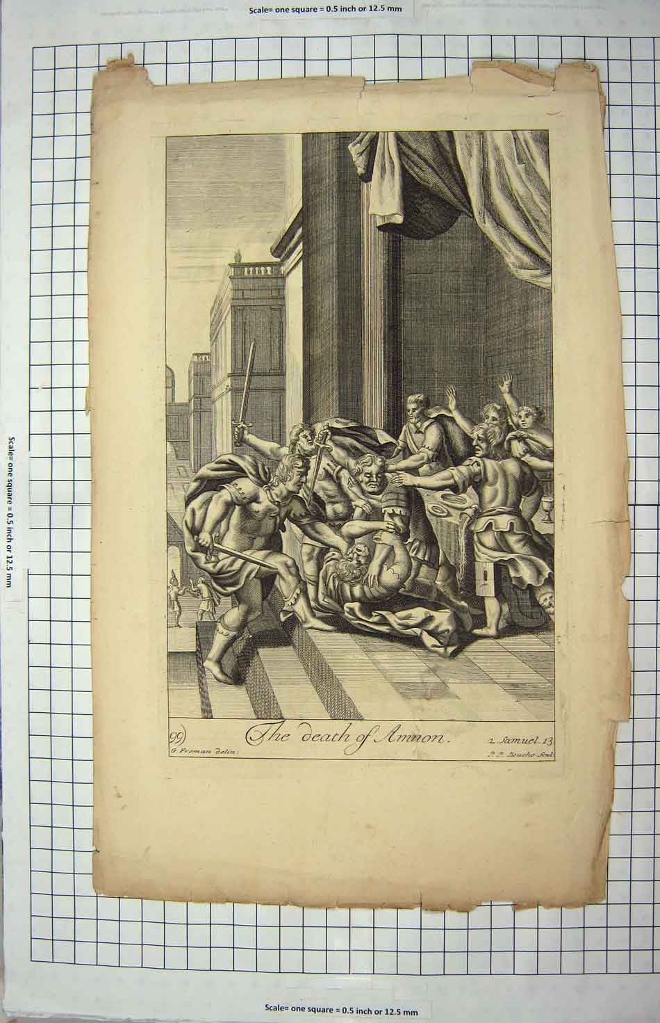 Original Old Antique Print Bible Story Scene Death Amnon Murder Absalom