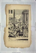 Original Old Antique Print Bible Story Scene Zachariah High Priest Stoned Ahaz