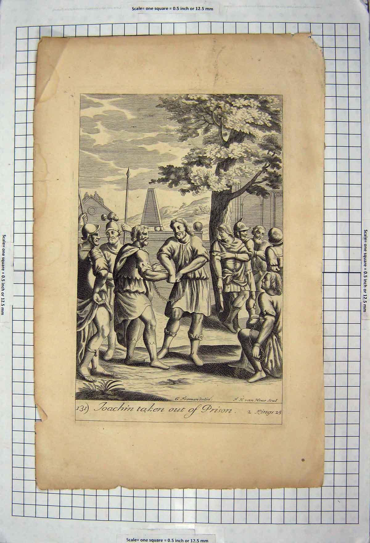 Old Antique Print Bible Story Scene Joachin Out Prison Siege Jerusalem