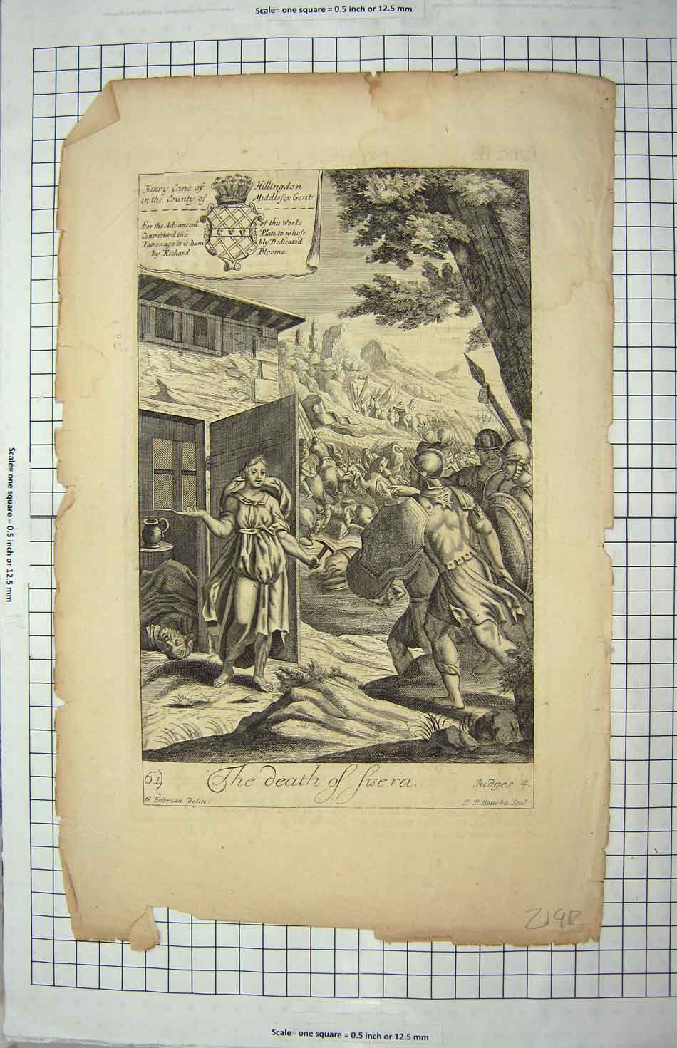 Original Old Antique Print Bible Story Scene Punishment Adonibeza Death Sisera