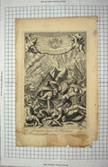 Original Old Antique Print Bible Story Scene Sampson Slayes Philistines Birth