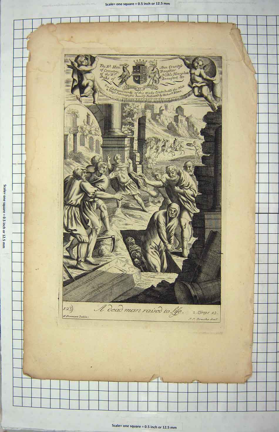 Old Antique Print Bible Story Dead Man Raised Life Jesabell Thrown Dogs