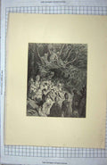Original Old Antique Print River Bank Under The Trees People Trees