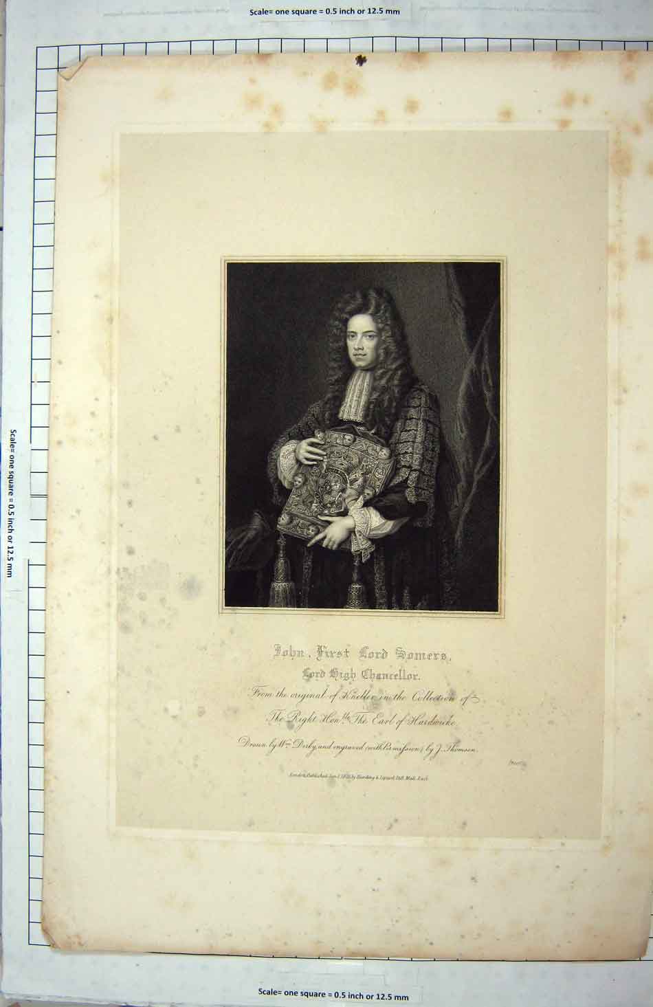 Original Old Antique Print John The First Lord Somers Book