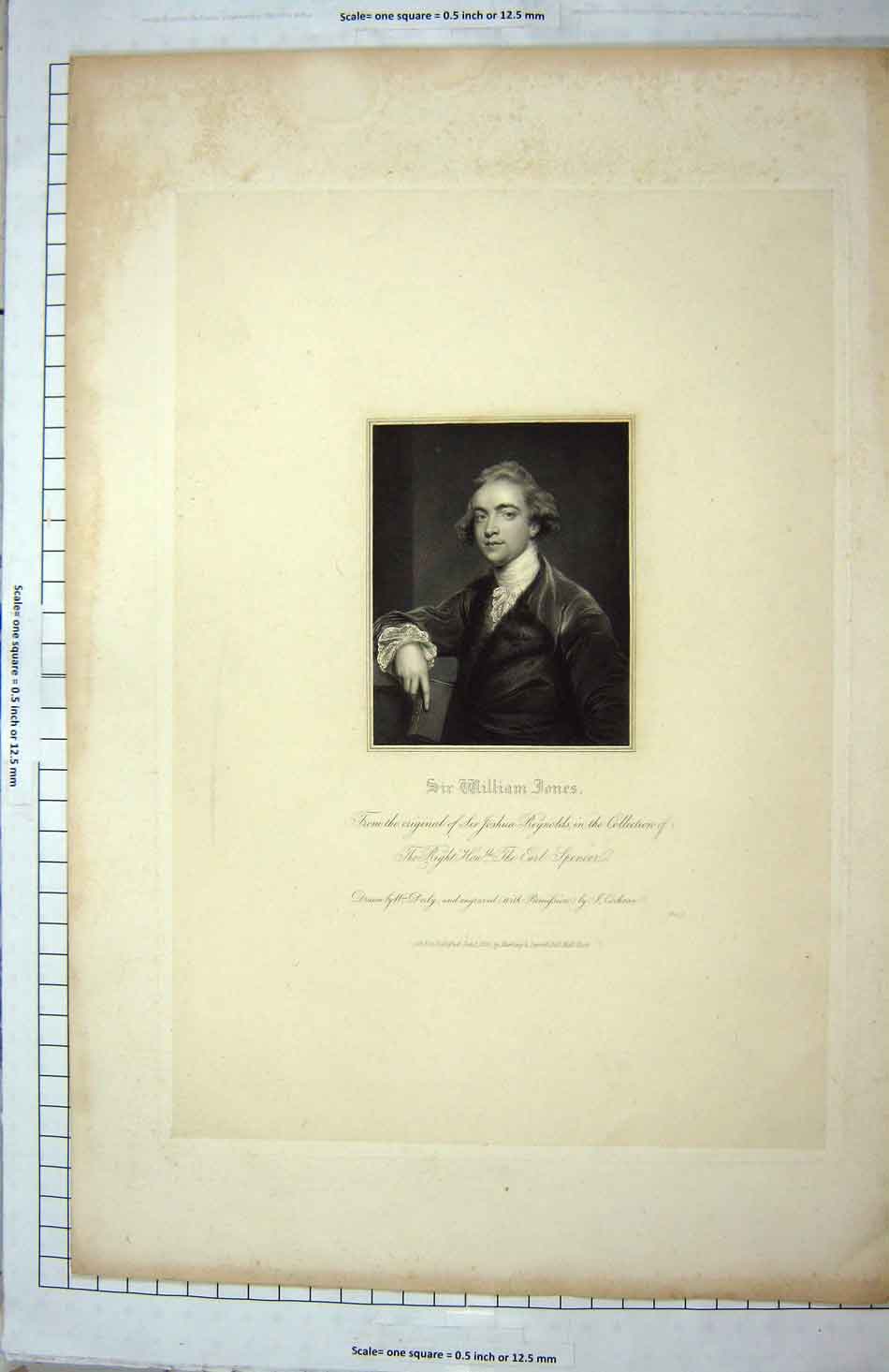 Original Old Antique Print Sir William Jones Joshua Reyns