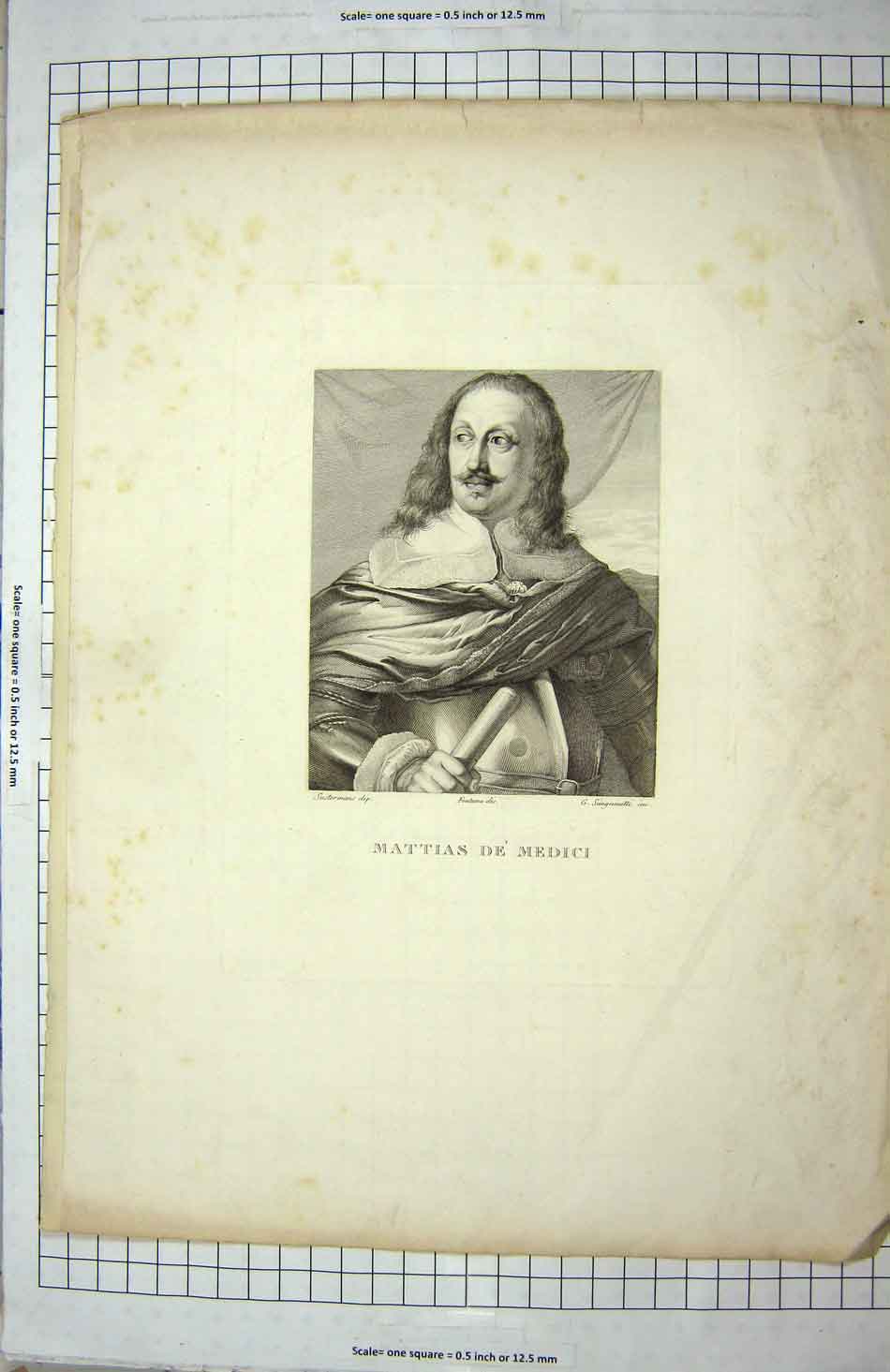 Original Old Antique Print Mattias De' Medici Armor Tuscany