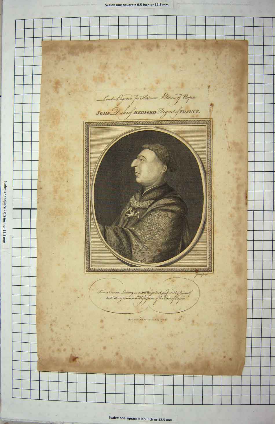 Original Old Antique Print John Duke Bedford French Nose