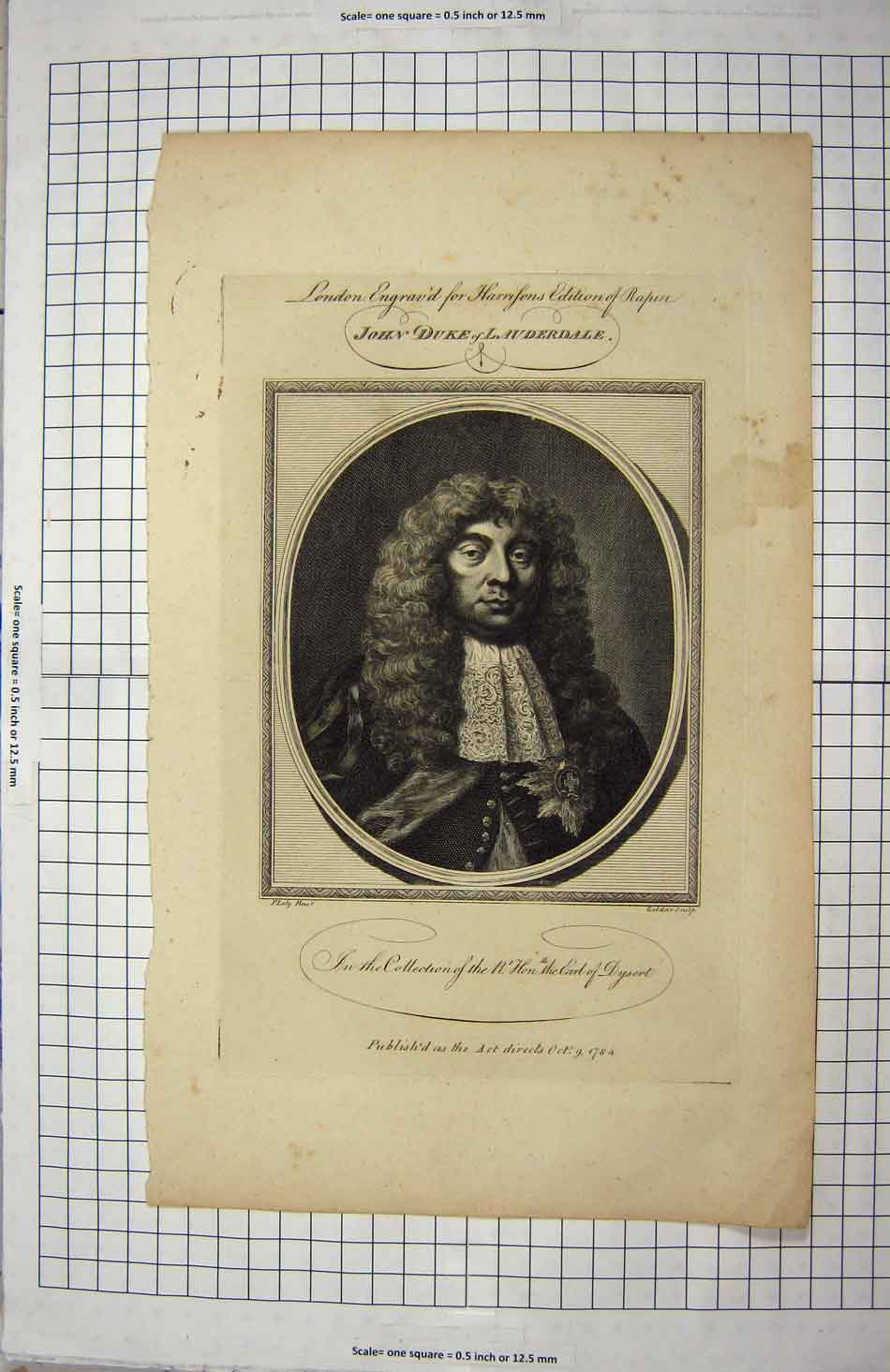 Original Old Antique Print John Duke L. Auderdale English