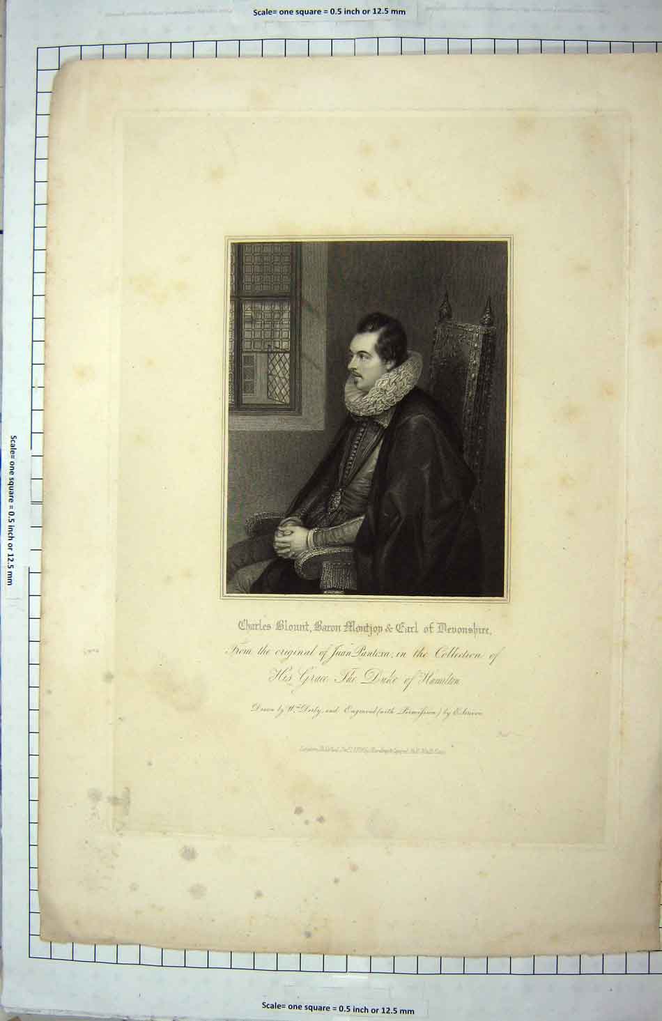 Original Old Antique Print Charles Blount Earl Devonshire English