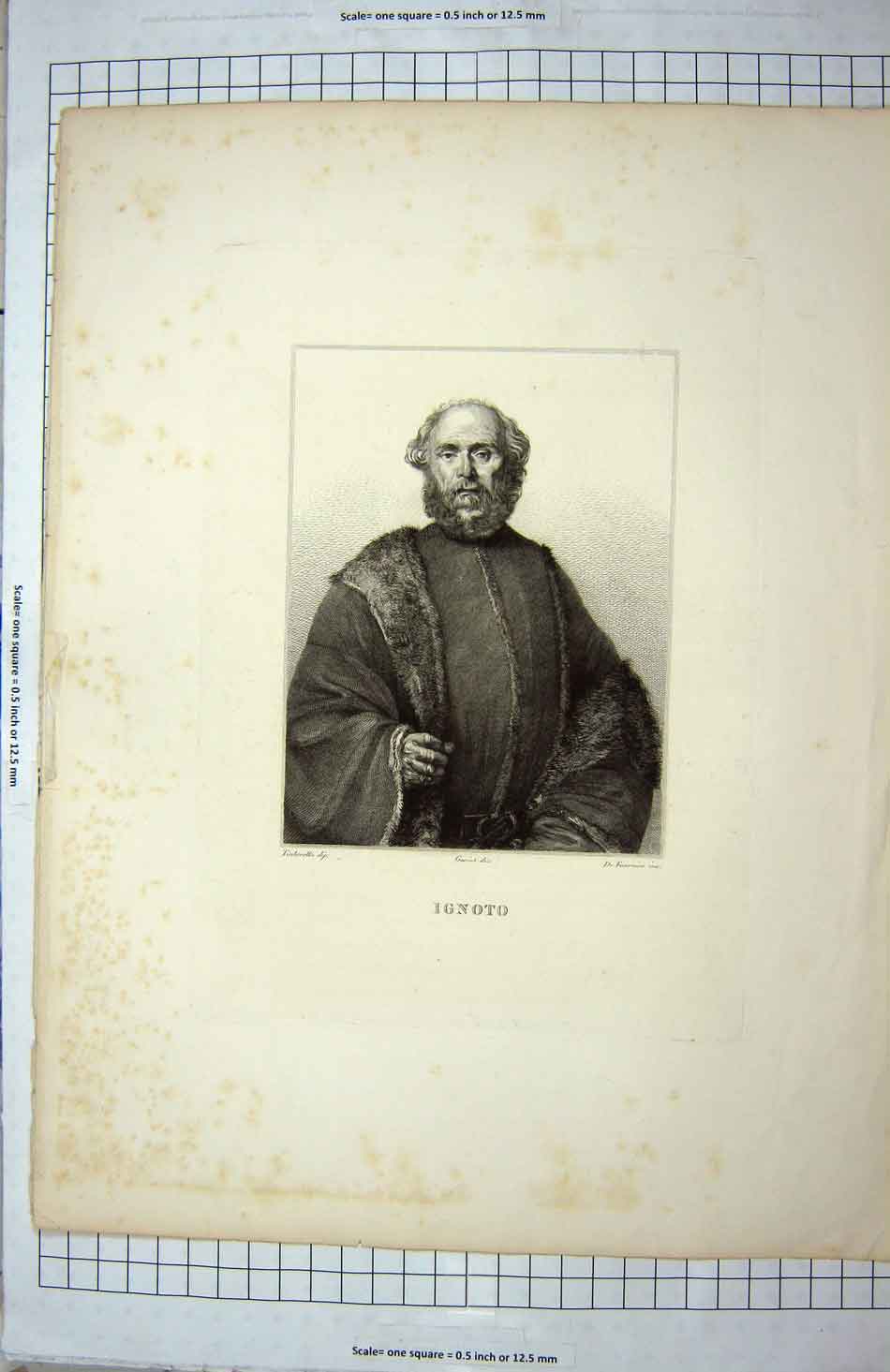 Original Old Antique Print Ignoto Man Hair Unknown