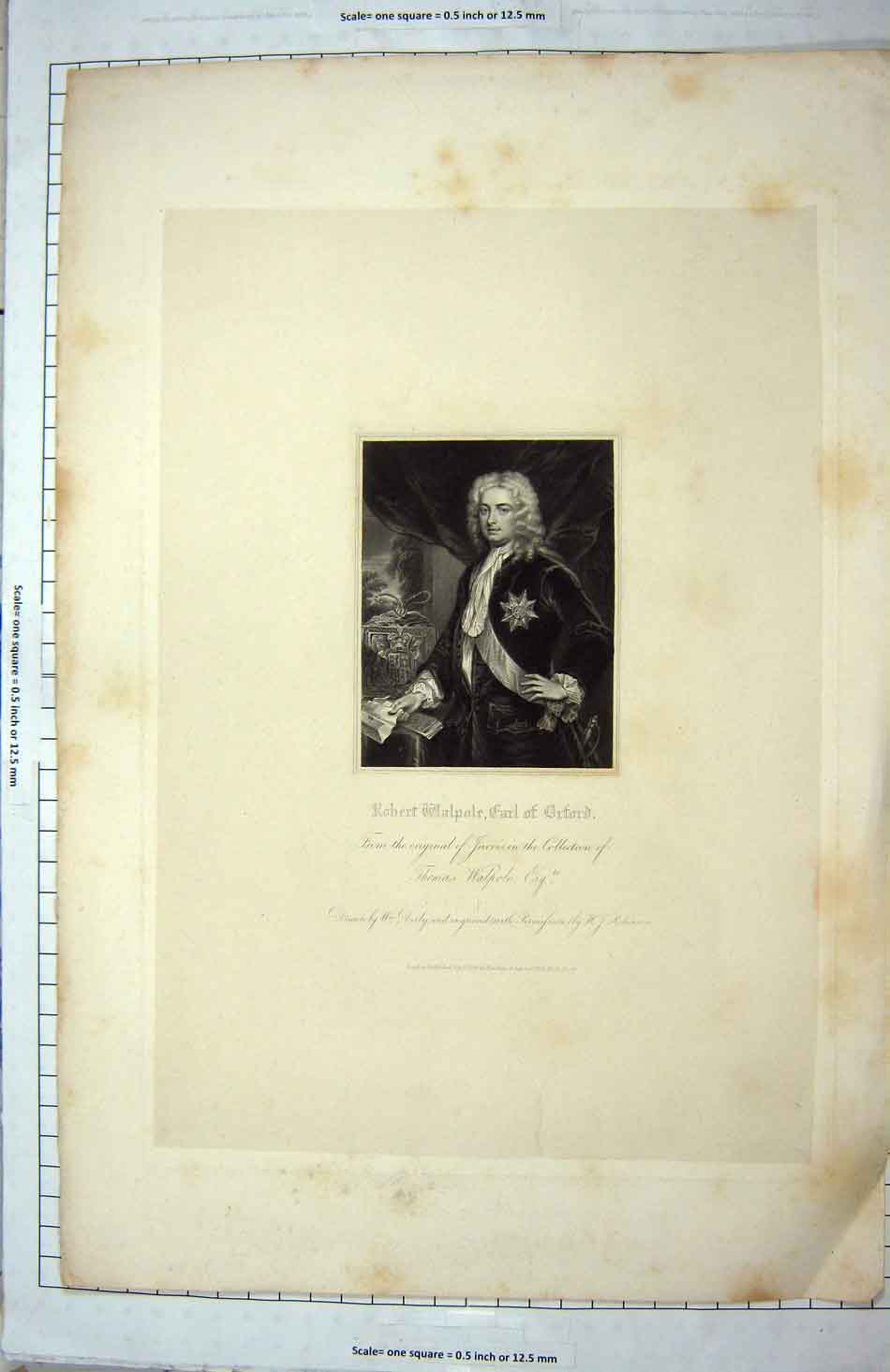 Original Old Antique Print Earl Oxford Robert Walpole