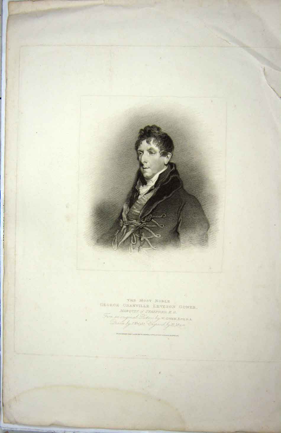 Original Old Antique Print Most Noble George Granville Leveson Gower