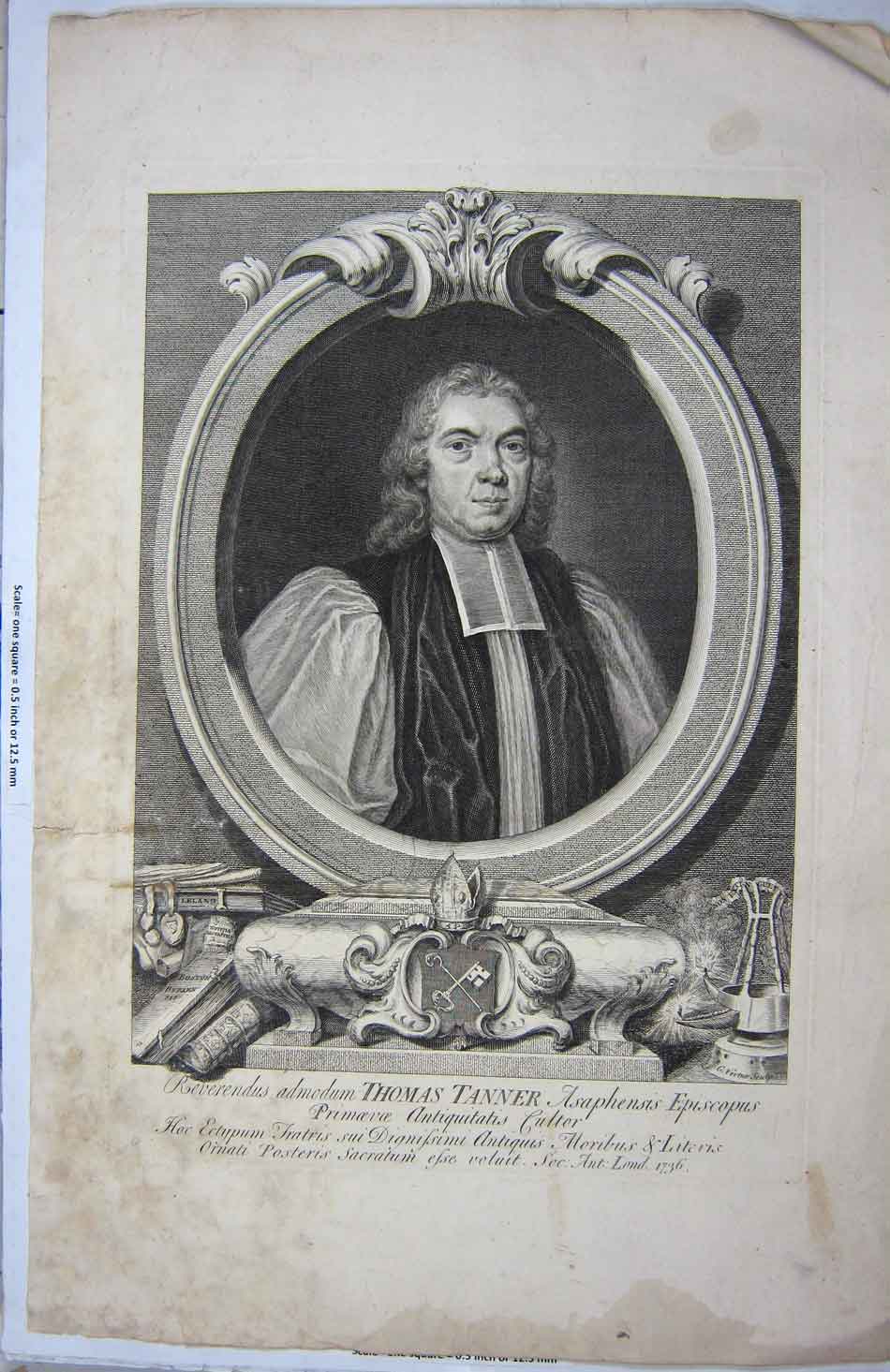 Original Old Antique Print Thomas Tanner Frame Bishop Libraries