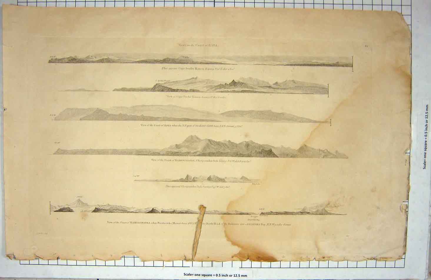 Original Old Antique Print Coast Asia Coastlines Mountains