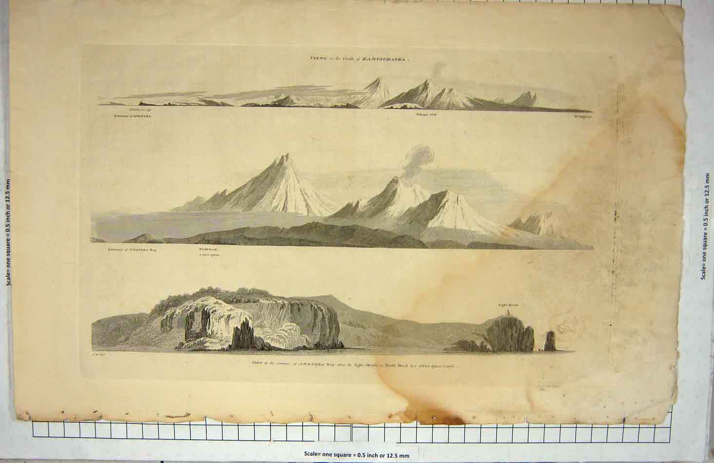 Original Old Antique Print Coastlines Asia Kamtschatka