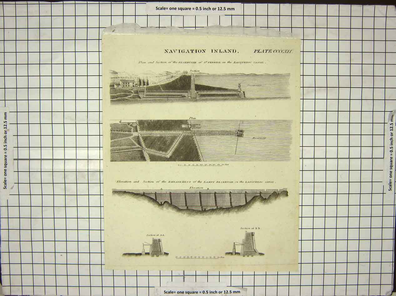 Original Old Antique Print Navigation Inland Reservoir Plans