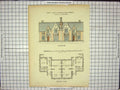 Original Old Antique Print Pair Semi-Detached House Seven Rooms Offices