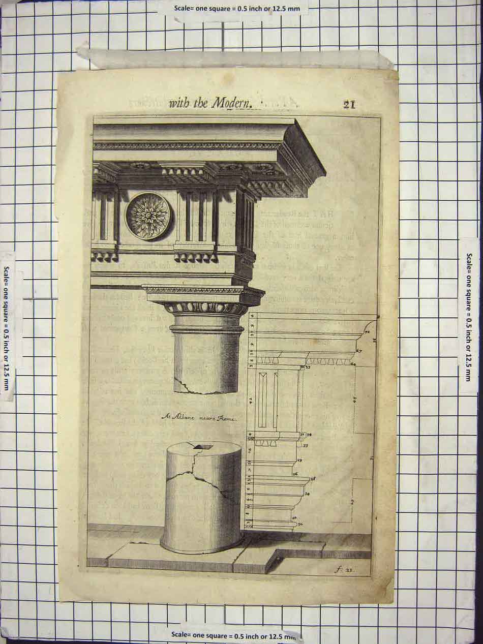 Original Old Antique Print With The Modern Stone Pillar Roman Design