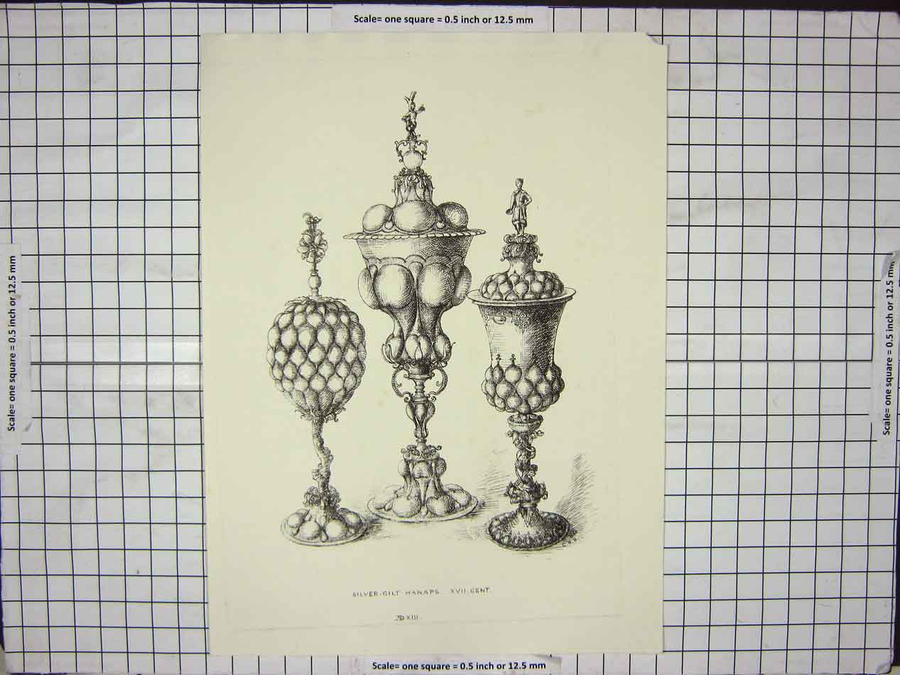 Original Old Antique Print Silver-Gilt Hanaps Xvii.Cent C.1870 S 19th