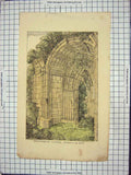 Original Old Antique Print Kenilworth Castle Entrance To Hall