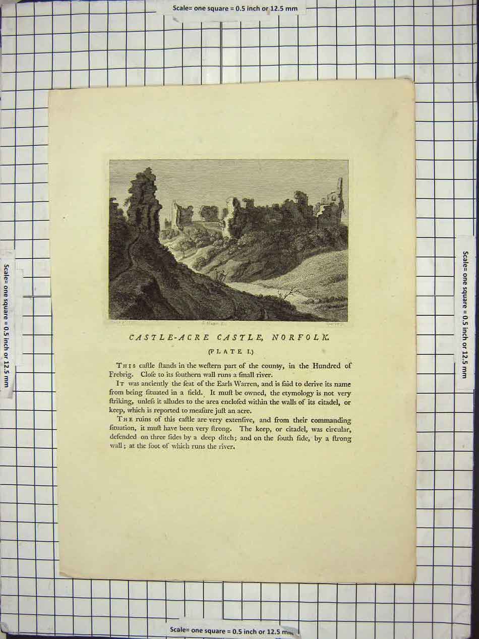 Original Old Antique Print Acre Castle Norfolk England Plate
