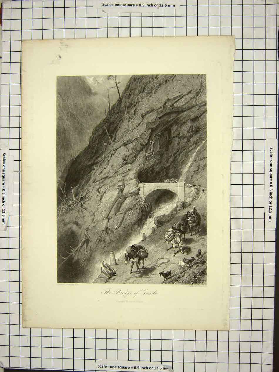 Original Old Antique Print Art Journal The Bridge Gondo