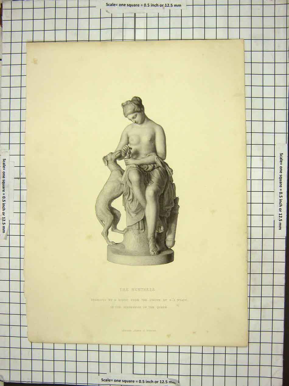 Original Old Antique Print The Huntress Statue R. J. Wyatt