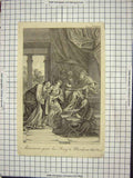 Original Old Antique Print Ahausuerus Gives His Ring To Mordecai