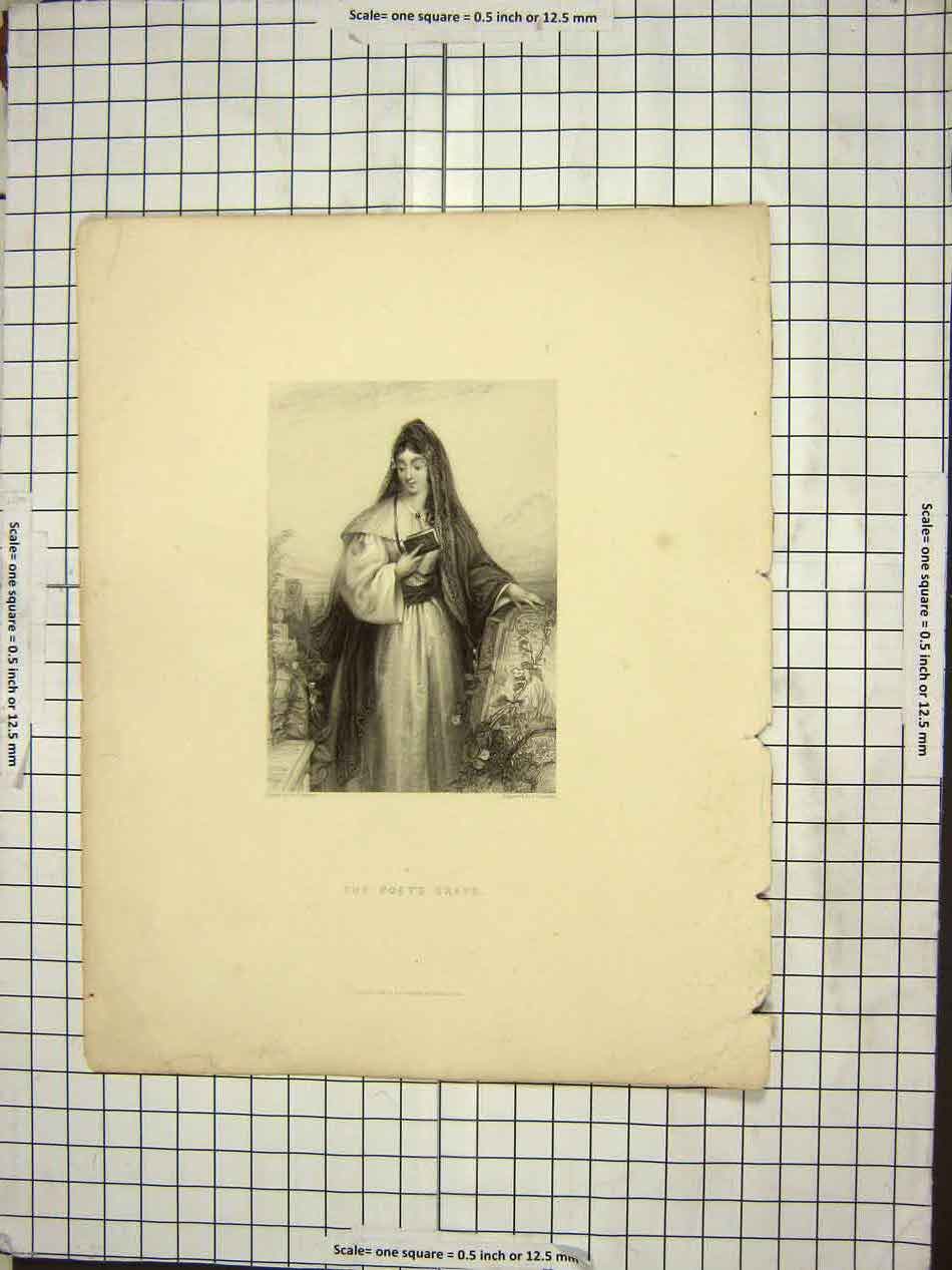 Original Old Antique Print The Poet'S Grave Engraved By J. Cochran