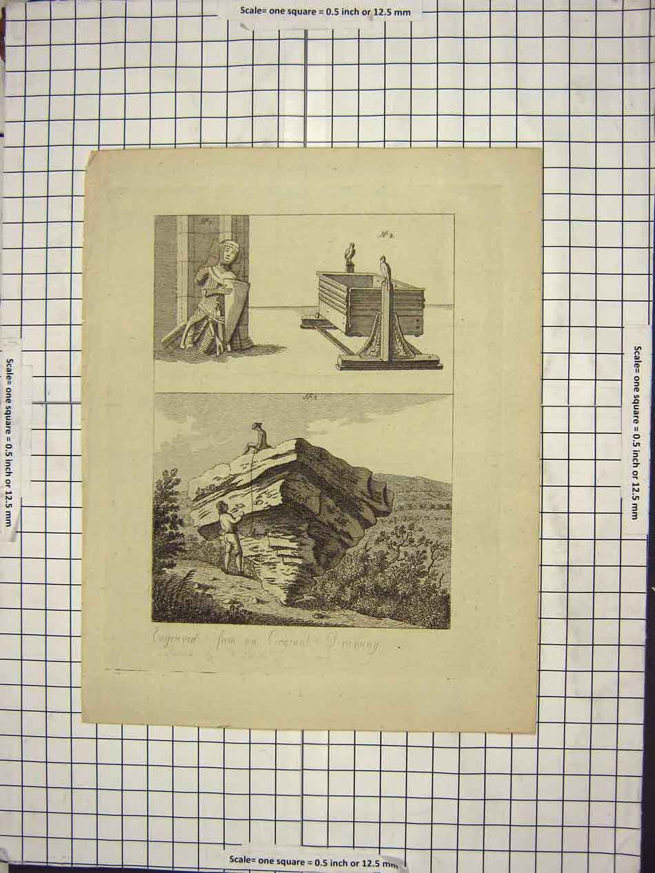 Original Old Antique Print Man At Arms Giant Rock English