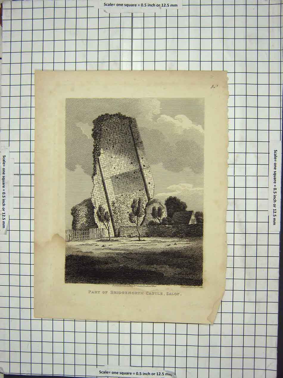 Original Old Antique Print Bridgenorth Castle Salop Destroyed