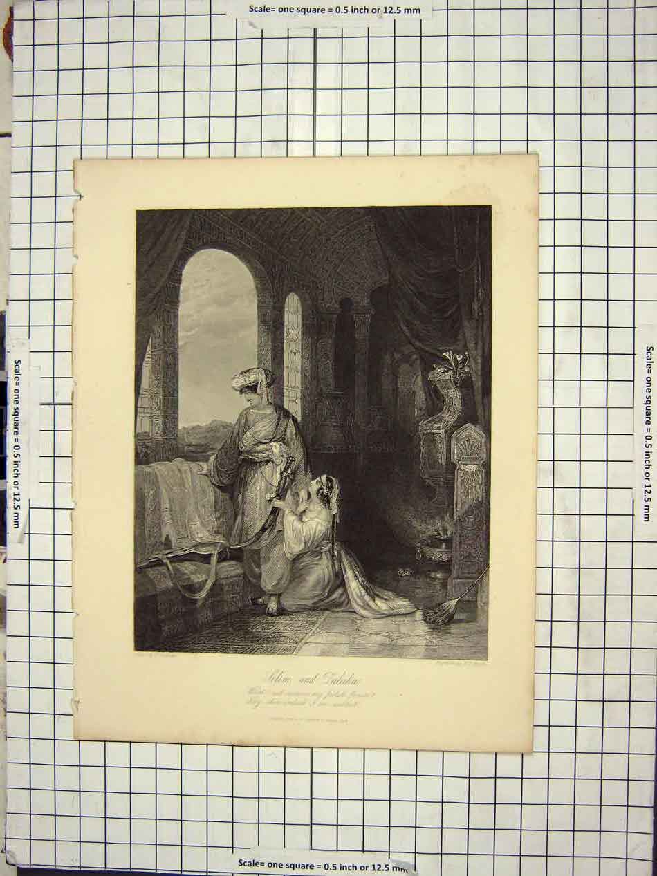 Original Old Antique Print Selim And Zuleika Turkish H. Andrew